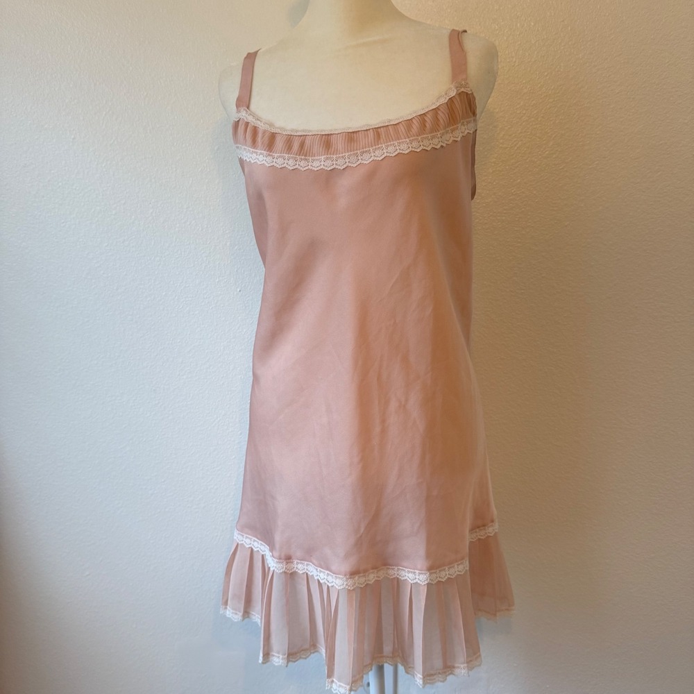 Victoria's Secret Dollette Coquette Lace Trim Nightie Slip Dress Women L Pink